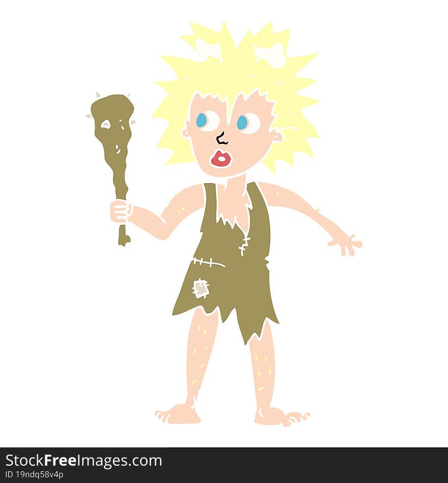 flat color illustration of cave woman. flat color illustration of cave woman