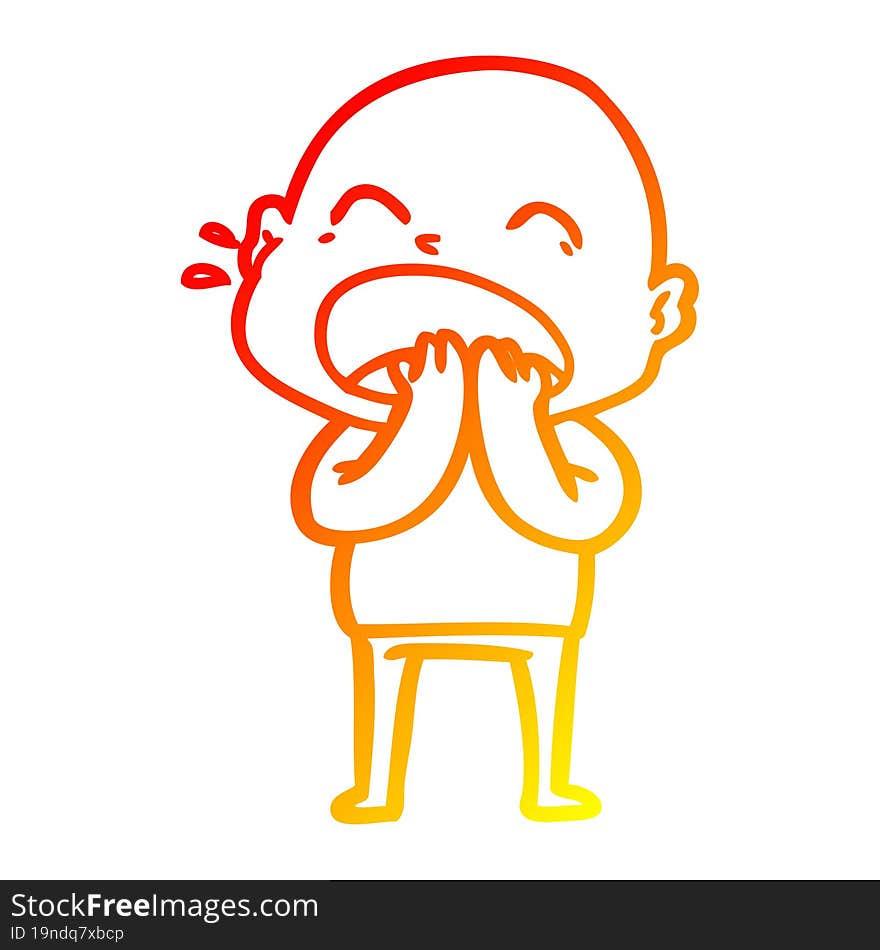 warm gradient line drawing cartoon shouting bald man