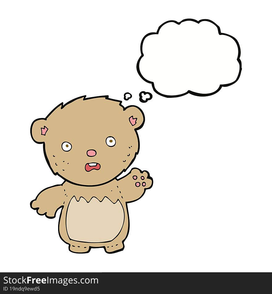 cartoon worried teddy bear with thought bubble