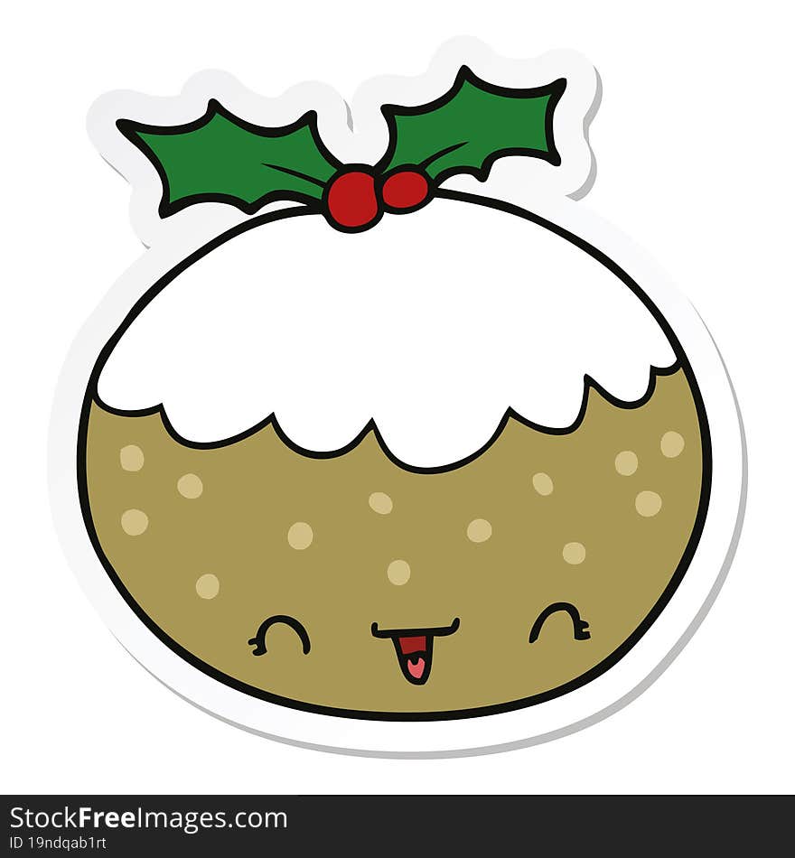 Sticker Of A Cute Cartoon Christmas Pudding