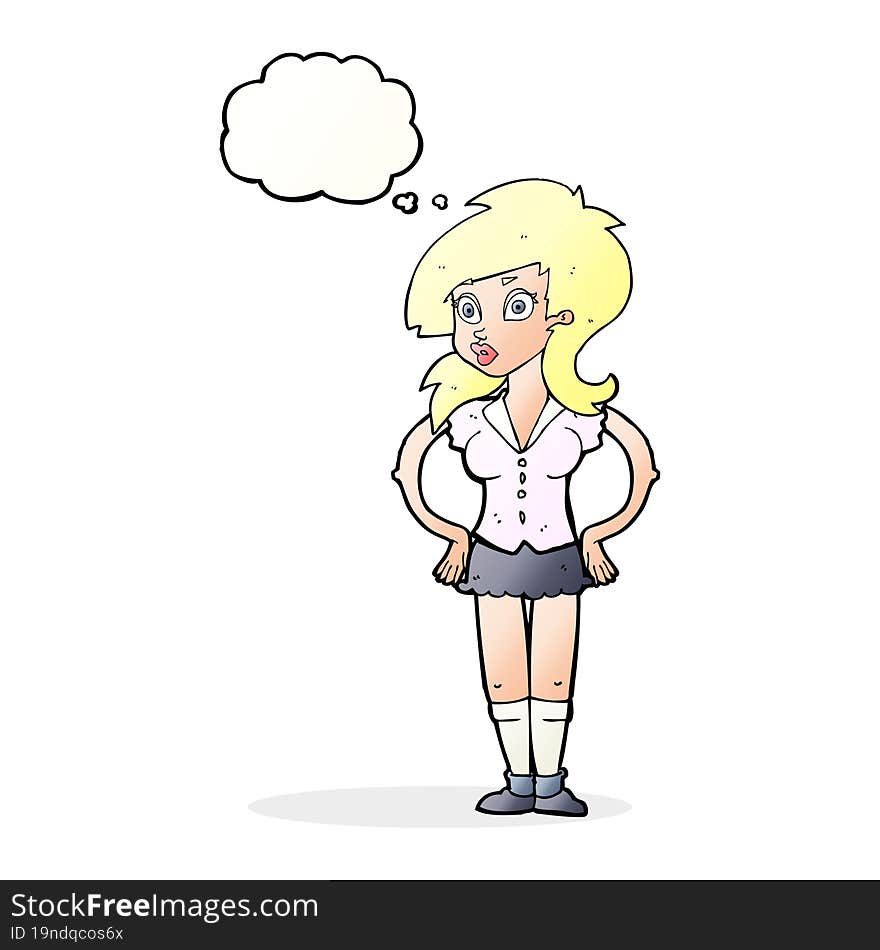 cartoon pretty woman with thought bubble