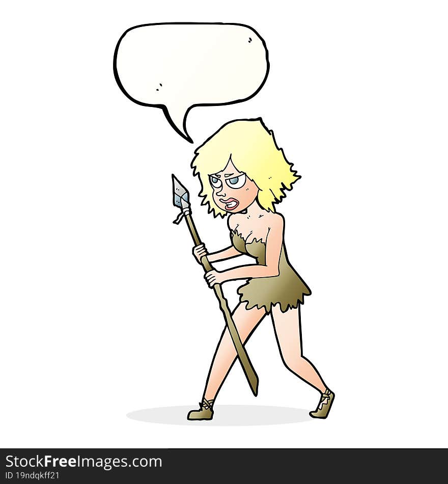 cartoon cave girl with speech bubble