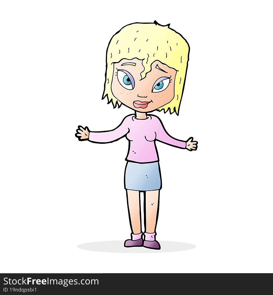 cartoon woman shrugging shoulders