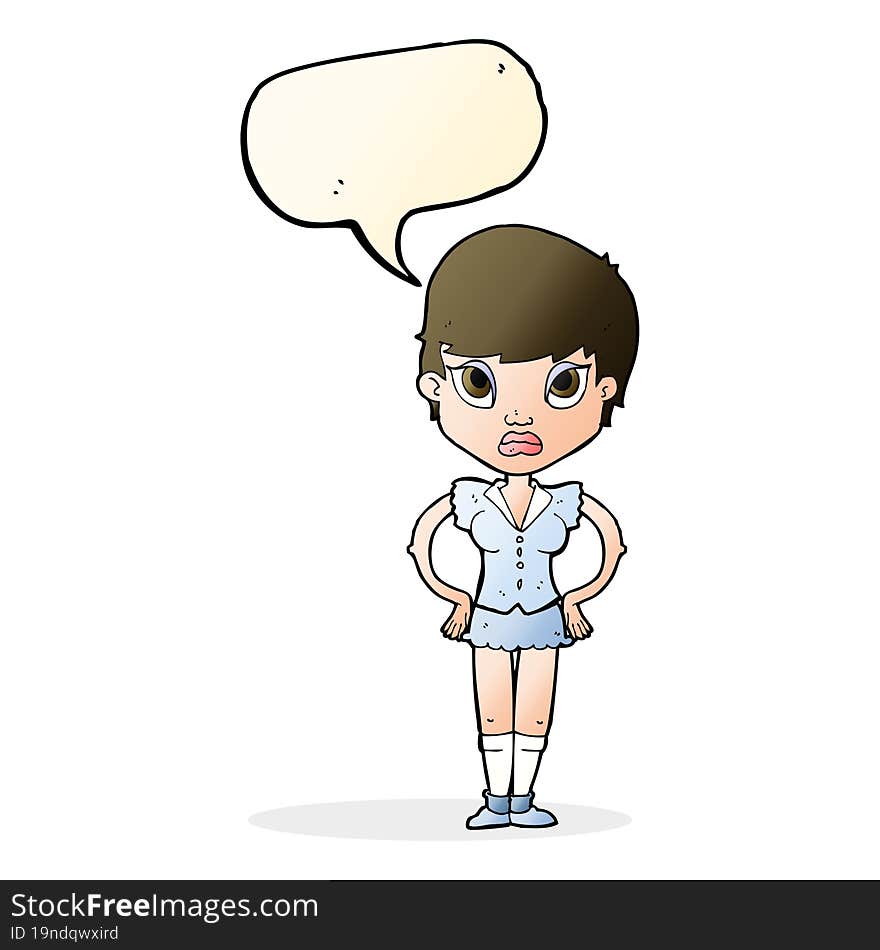 Cartoon Annoyed Girl With Speech Bubble