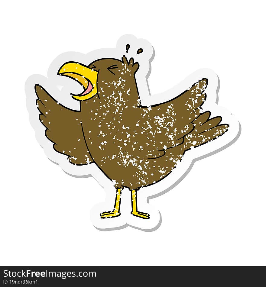 Distressed Sticker Of A Cartoon Bird Squawking