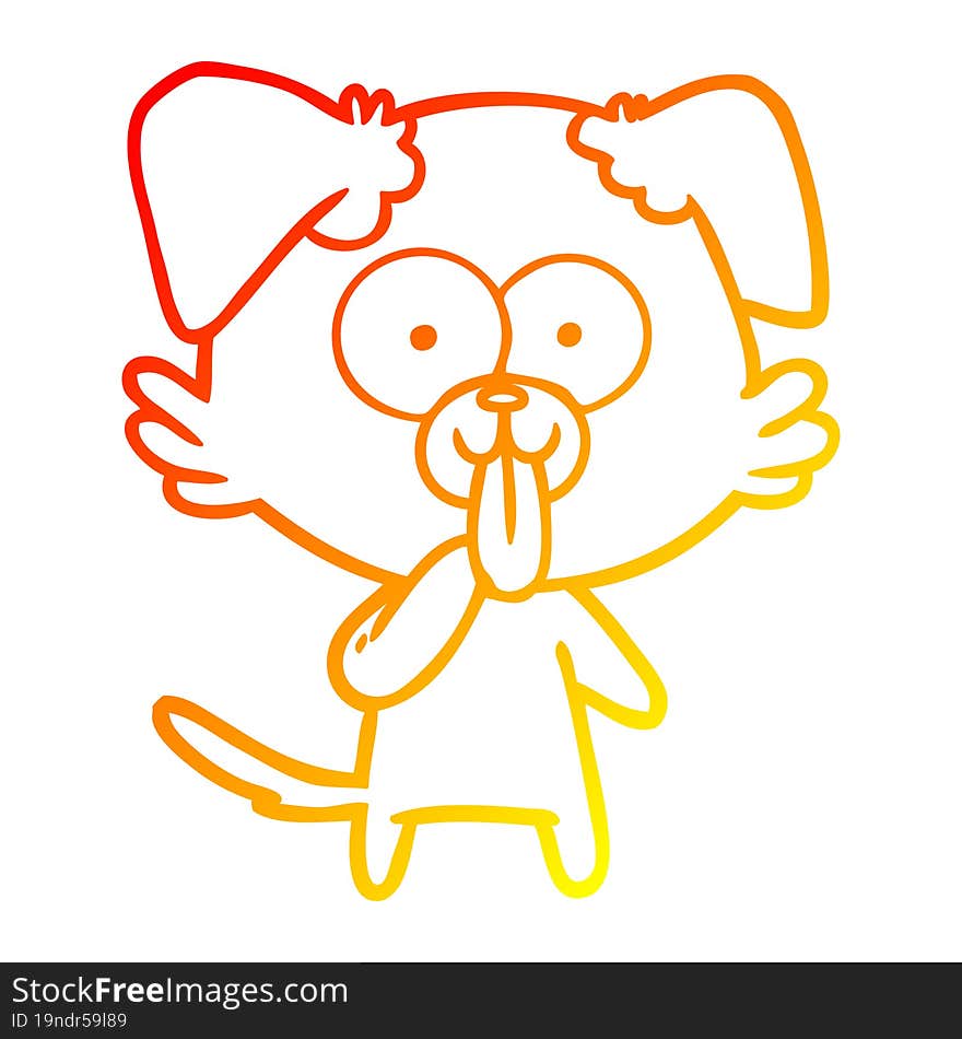 warm gradient line drawing cartoon dog with tongue sticking out