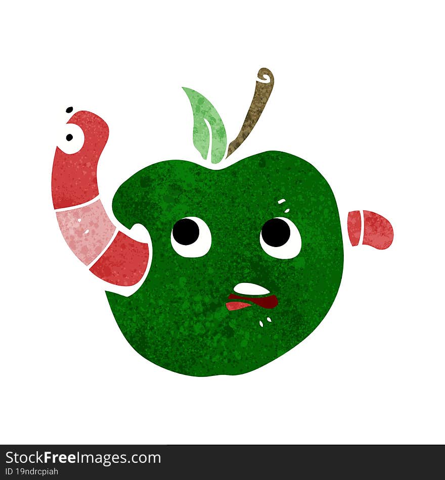 cartoon worm in apple