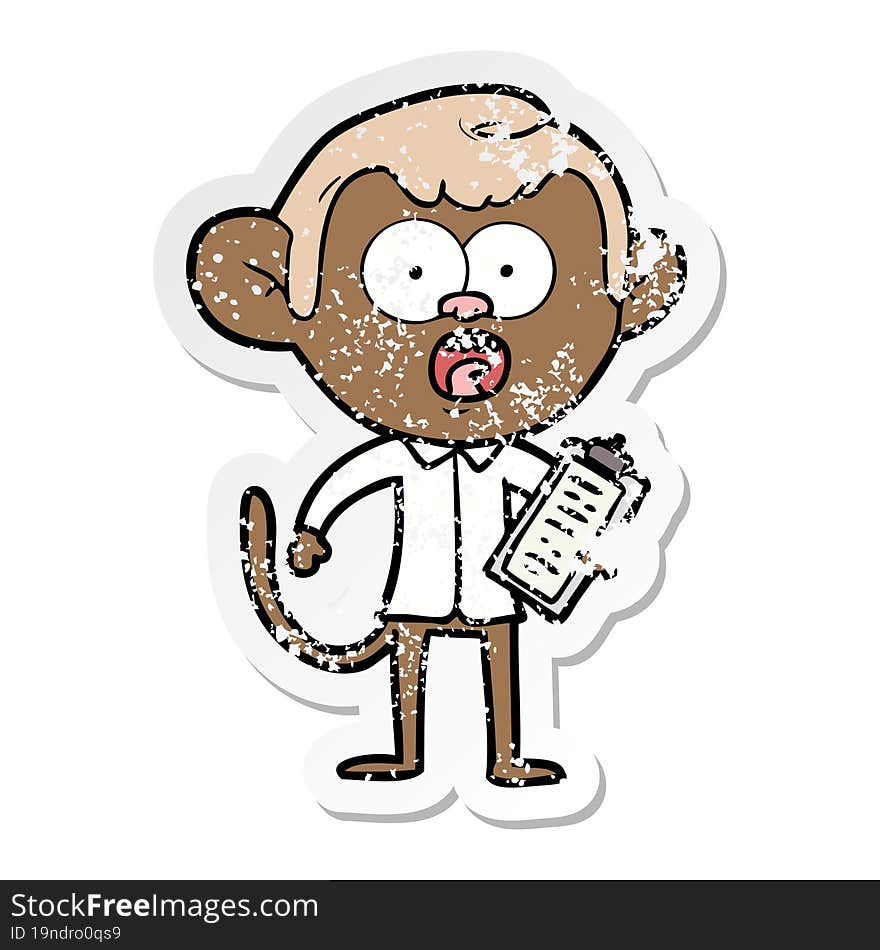 distressed sticker of a cartoon shocked monkey