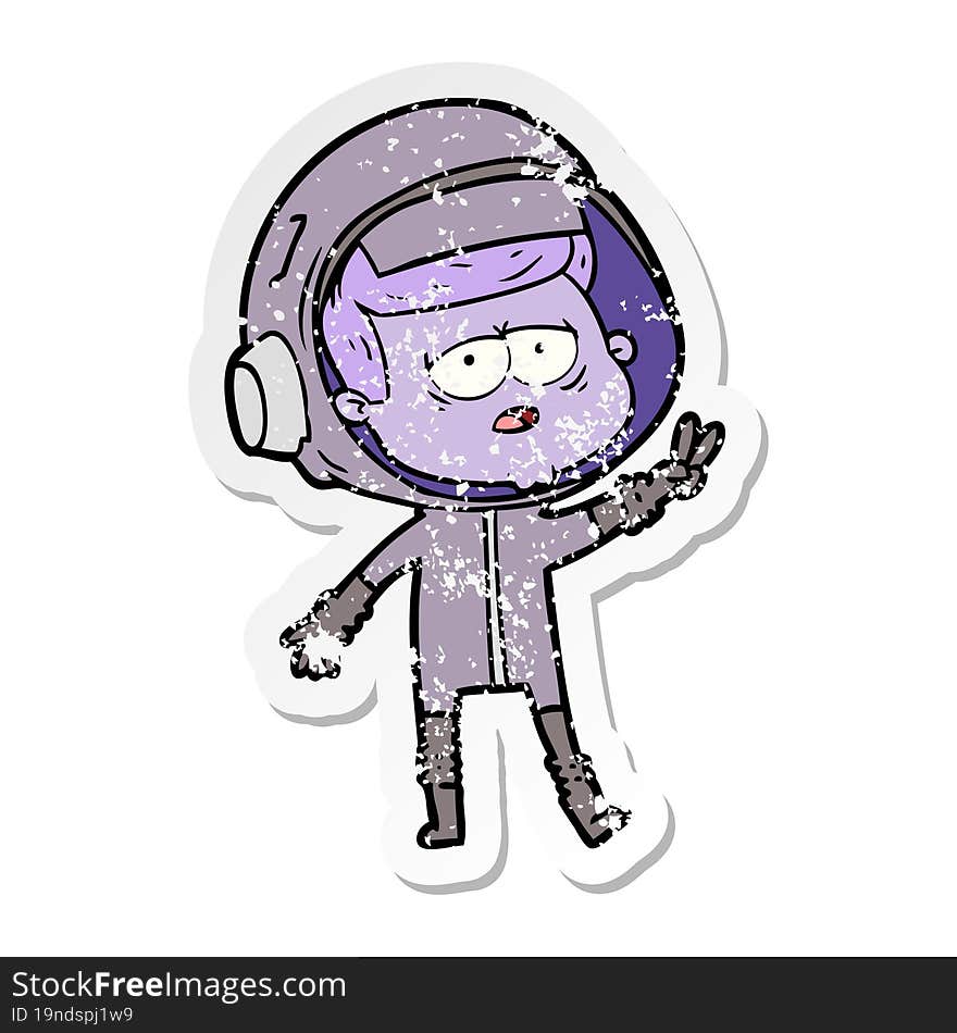 distressed sticker of a cartoon tired astronaut