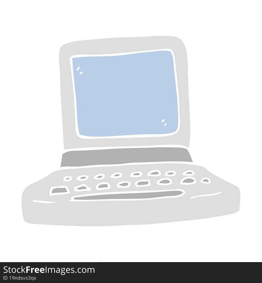 Flat Color Illustration Of A Cartoon Old Computer