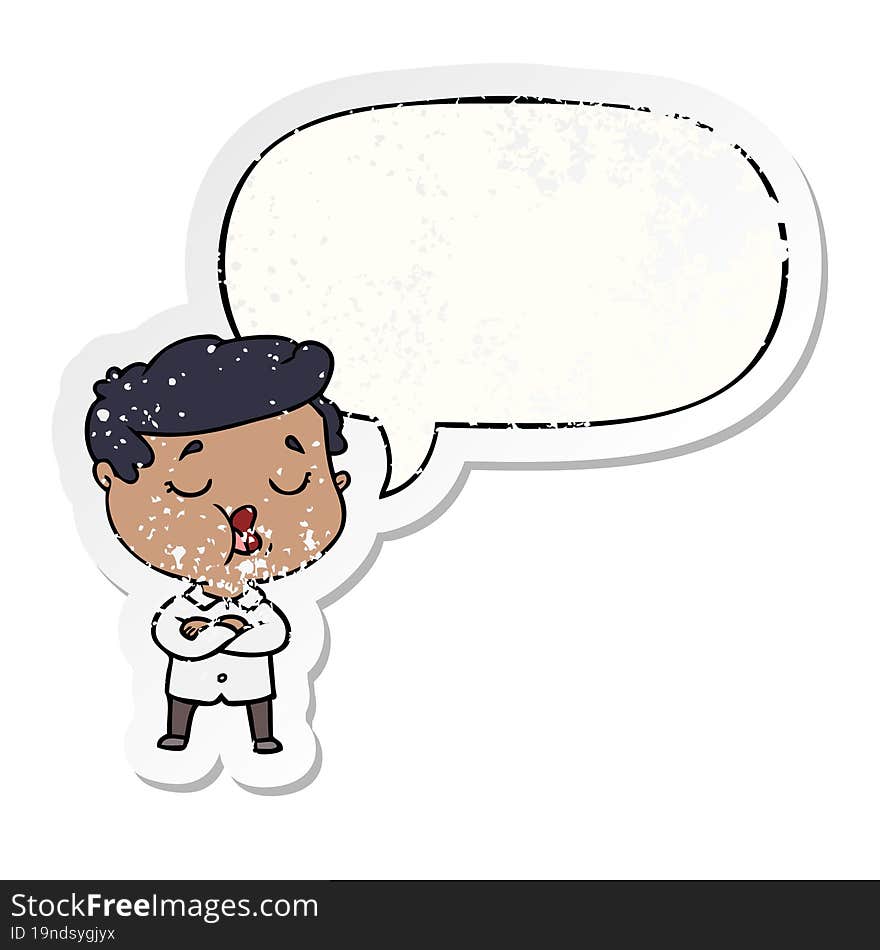 Cartoon Man Talking And Speech Bubble Distressed Sticker