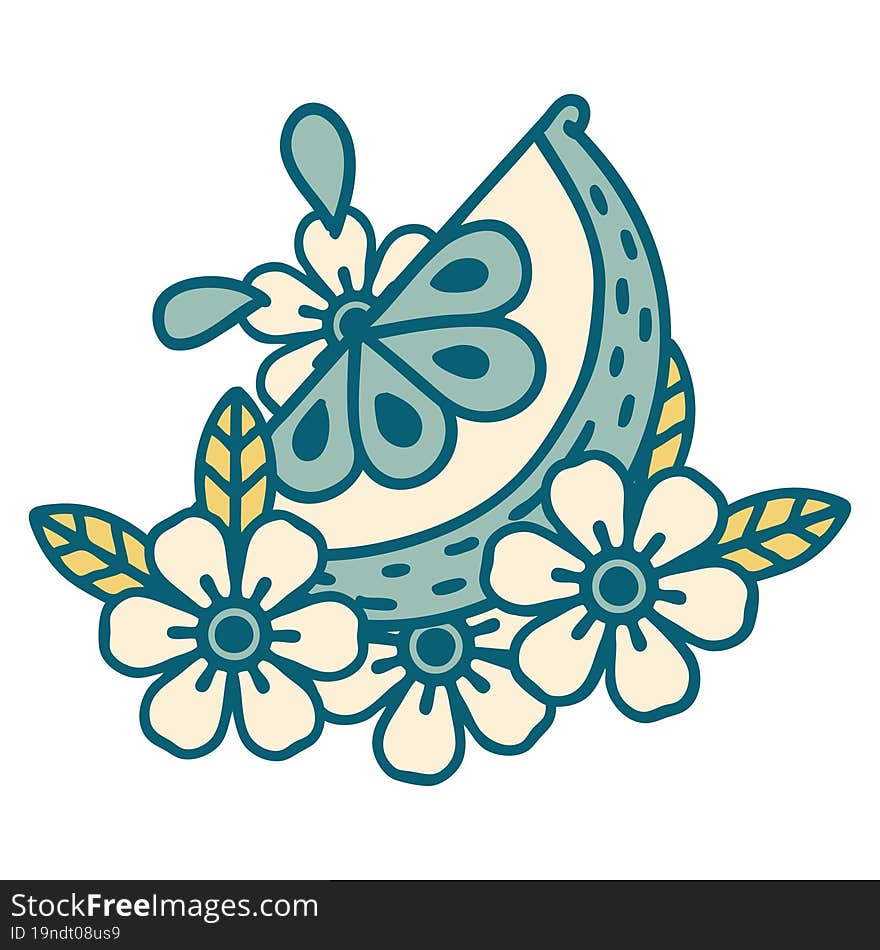 tattoo style icon of a decorative lemon