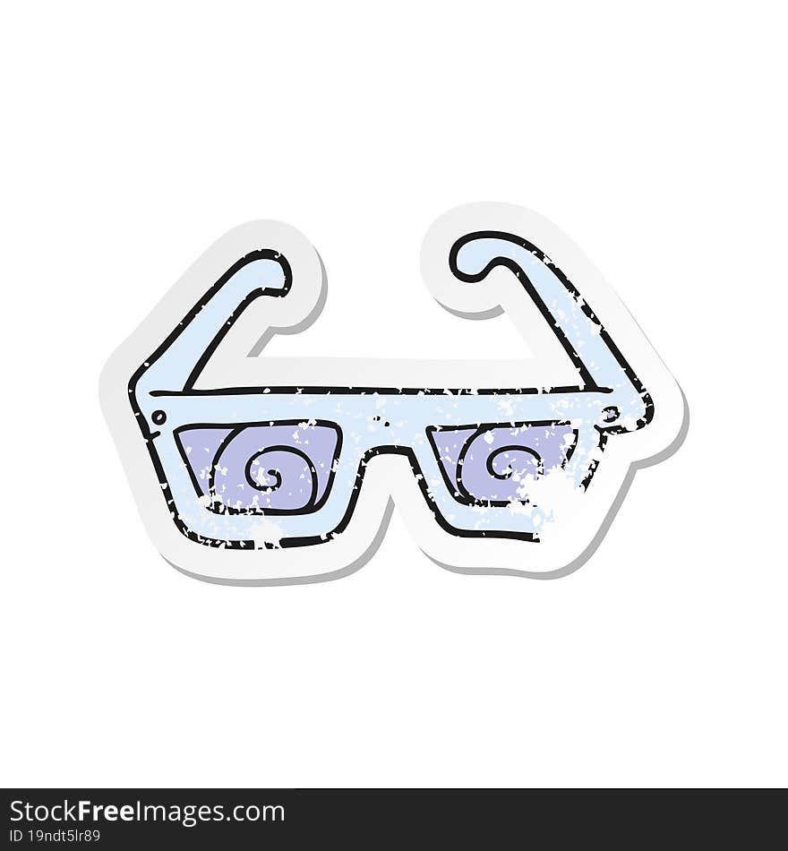 retro distressed sticker of a cartoon 3D glasses