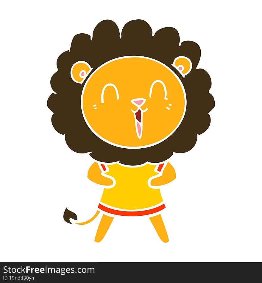 laughing lion flat color style cartoon