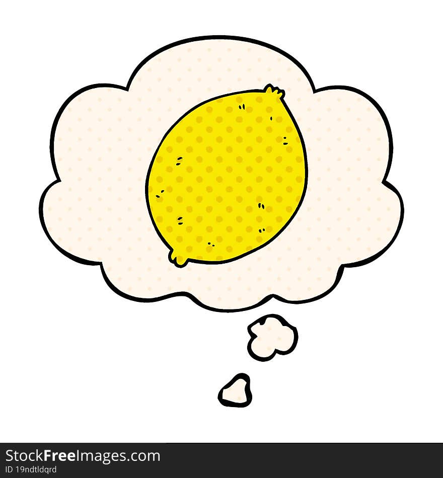 cartoon lemon and thought bubble in comic book style