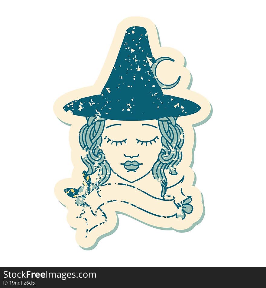 Retro Tattoo Style human witch character face. Retro Tattoo Style human witch character face