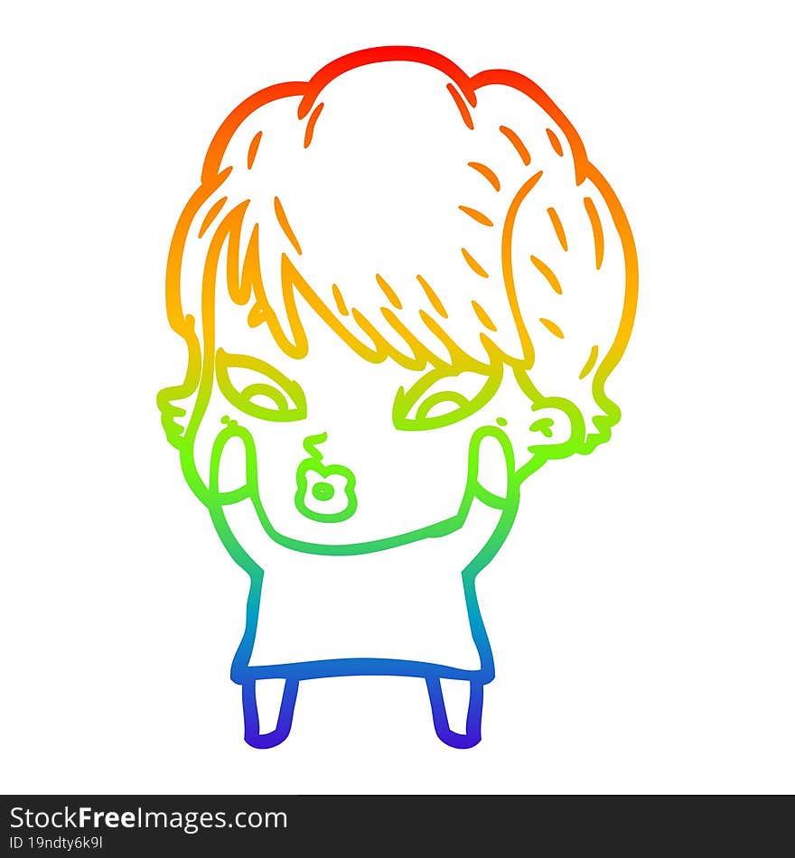 rainbow gradient line drawing of a cartoon woman