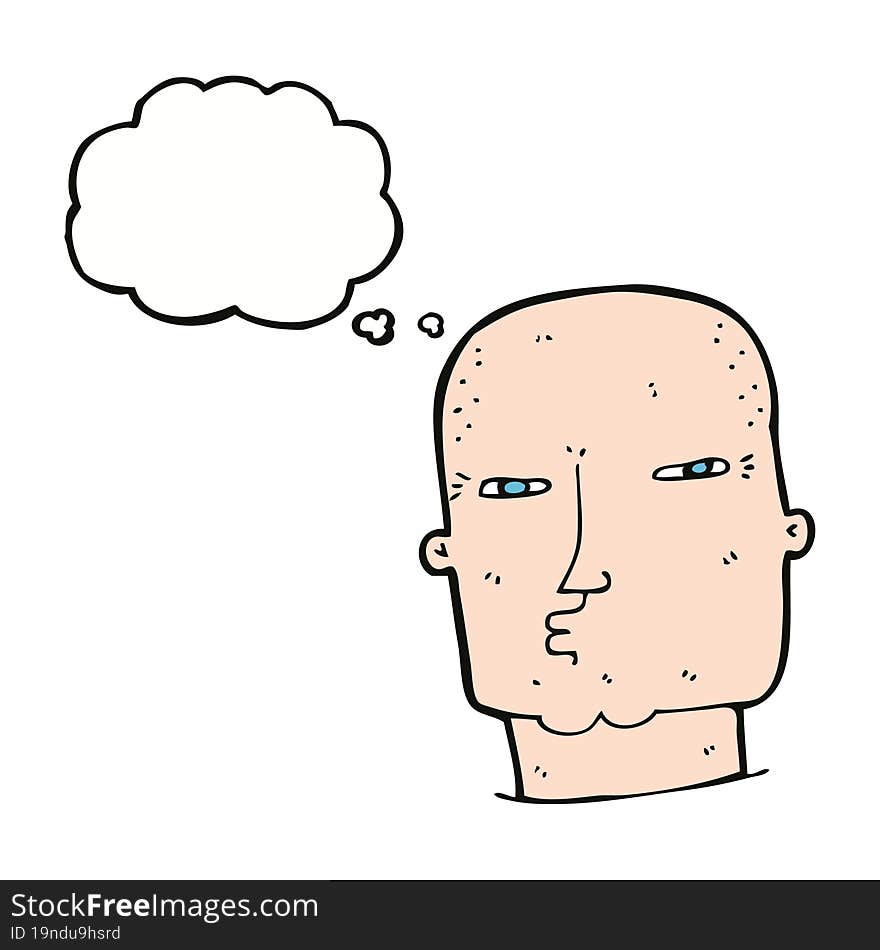 cartoon bald tough guy with thought bubble