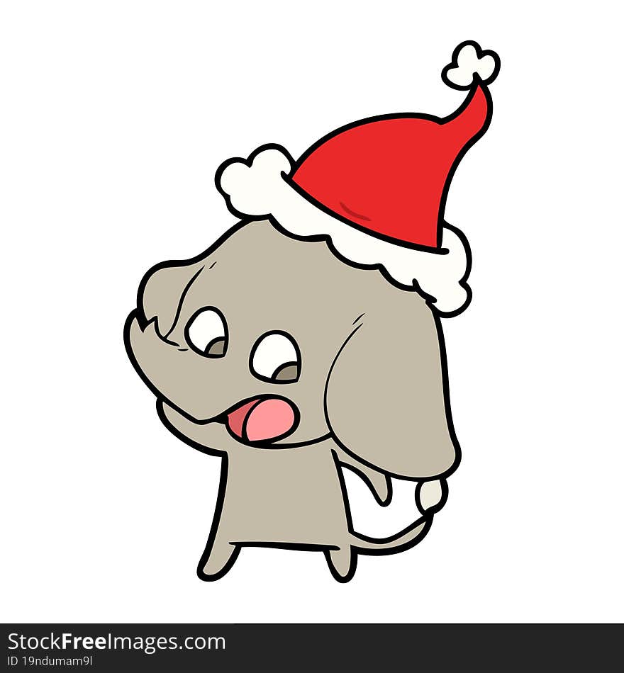 Cute Line Drawing Of A Elephant Wearing Santa Hat