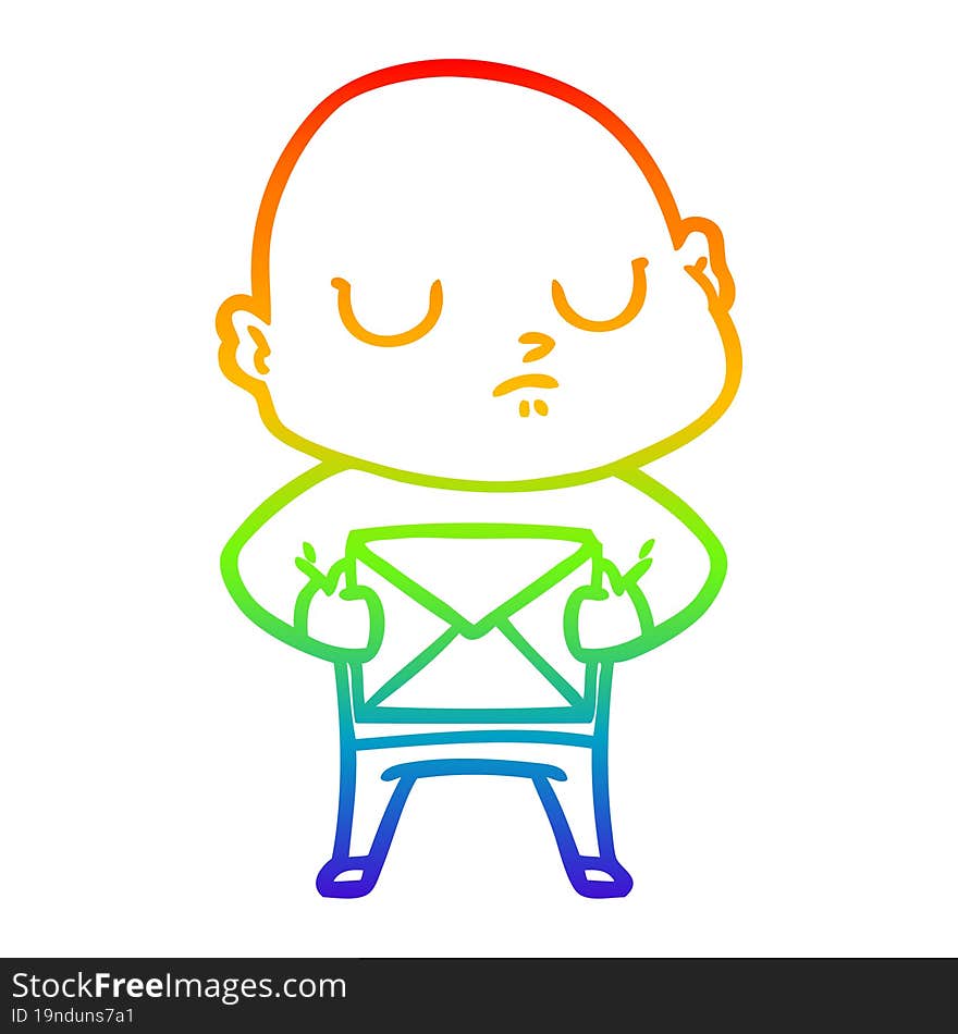 rainbow gradient line drawing of a cartoon bald man