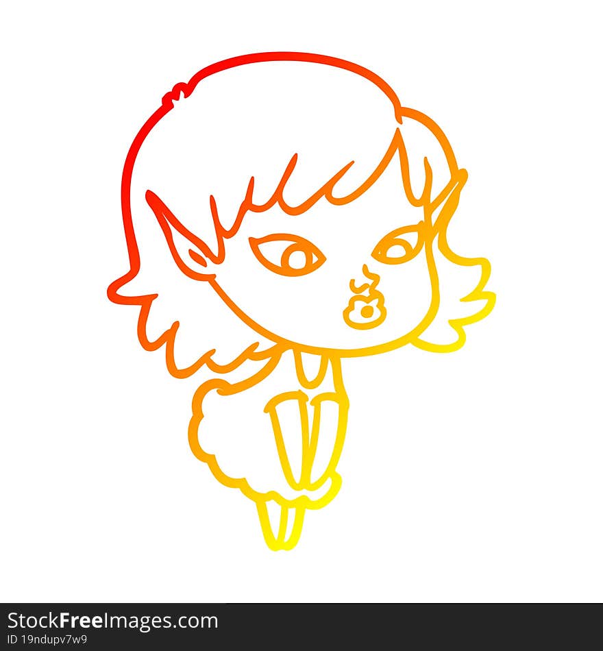 warm gradient line drawing pretty cartoon elf girl