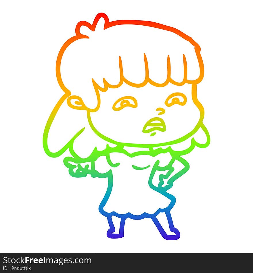 rainbow gradient line drawing cartoon worried woman