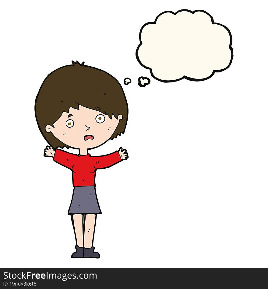 Cartoon Worried Woman With Thought Bubble