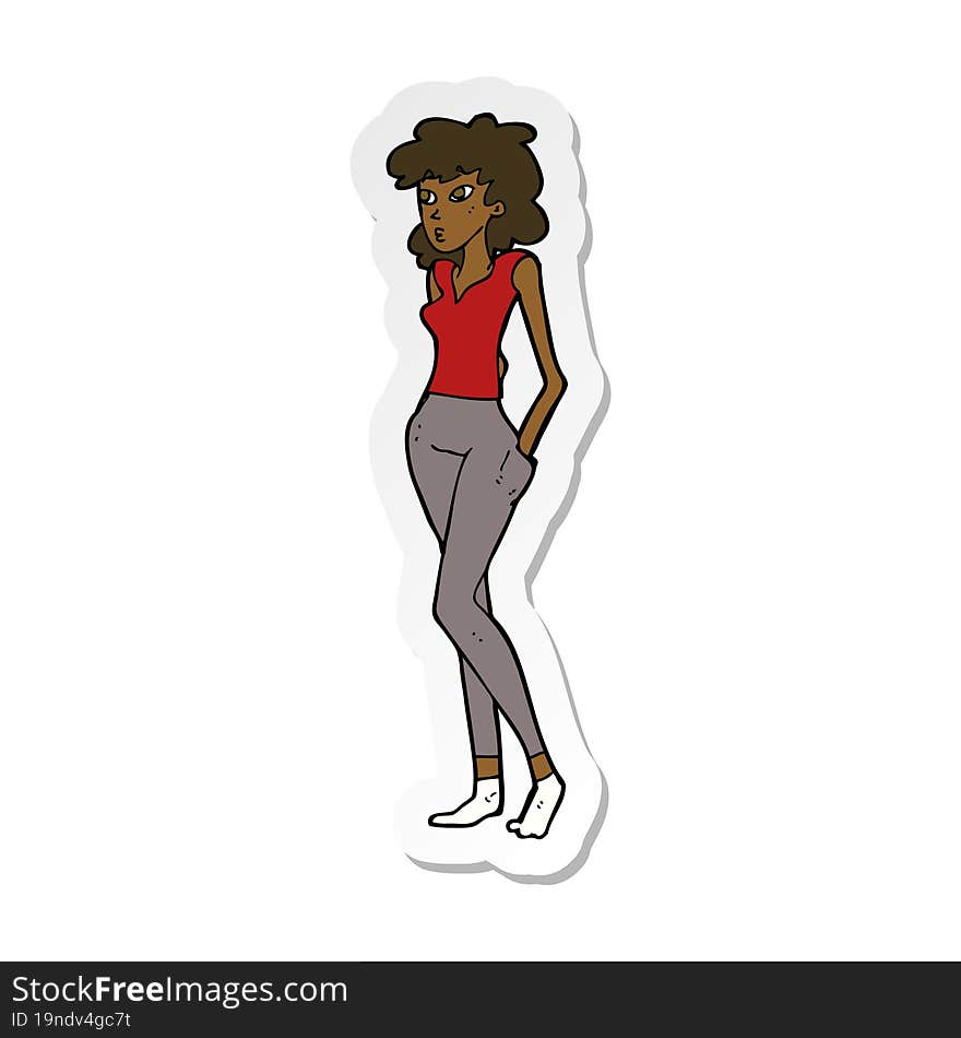 Sticker Of A Cartoon Pretty Woman