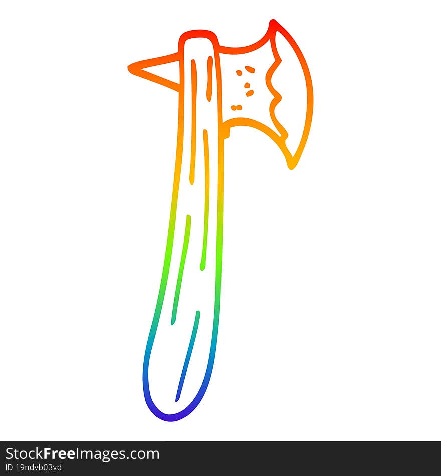 Rainbow Gradient Line Drawing Cartoon Axe