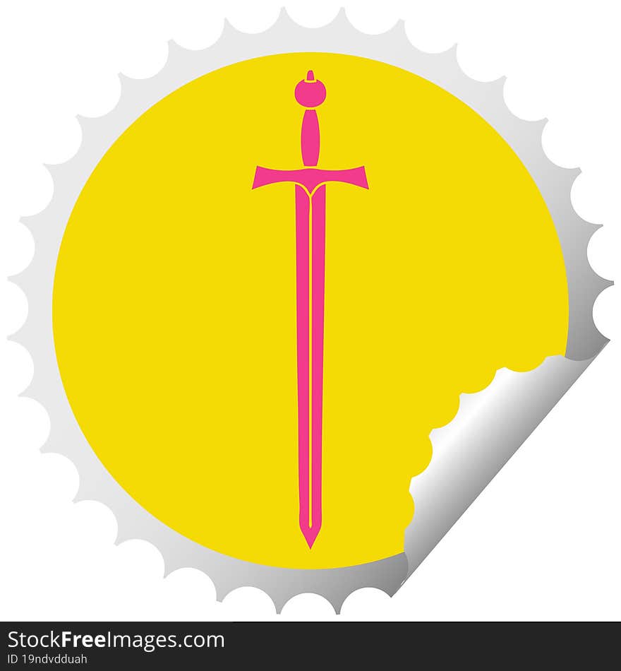 quirky circular peeling sticker cartoon sword