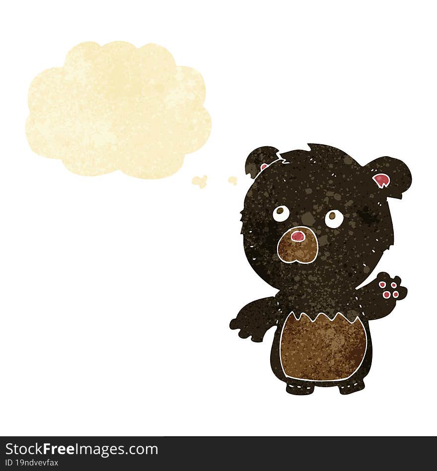 cartoon black teddy bear with thought bubble