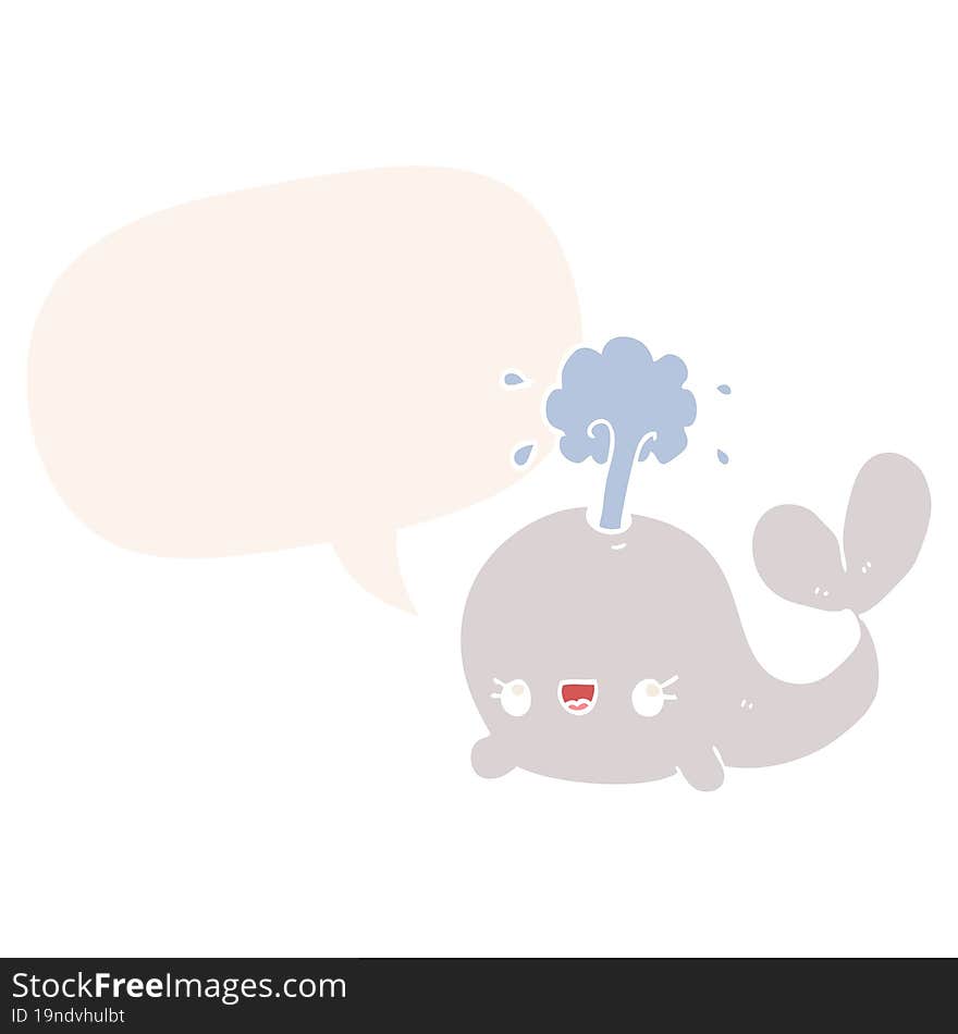 Cute Cartoon Whale And Speech Bubble In Retro Style