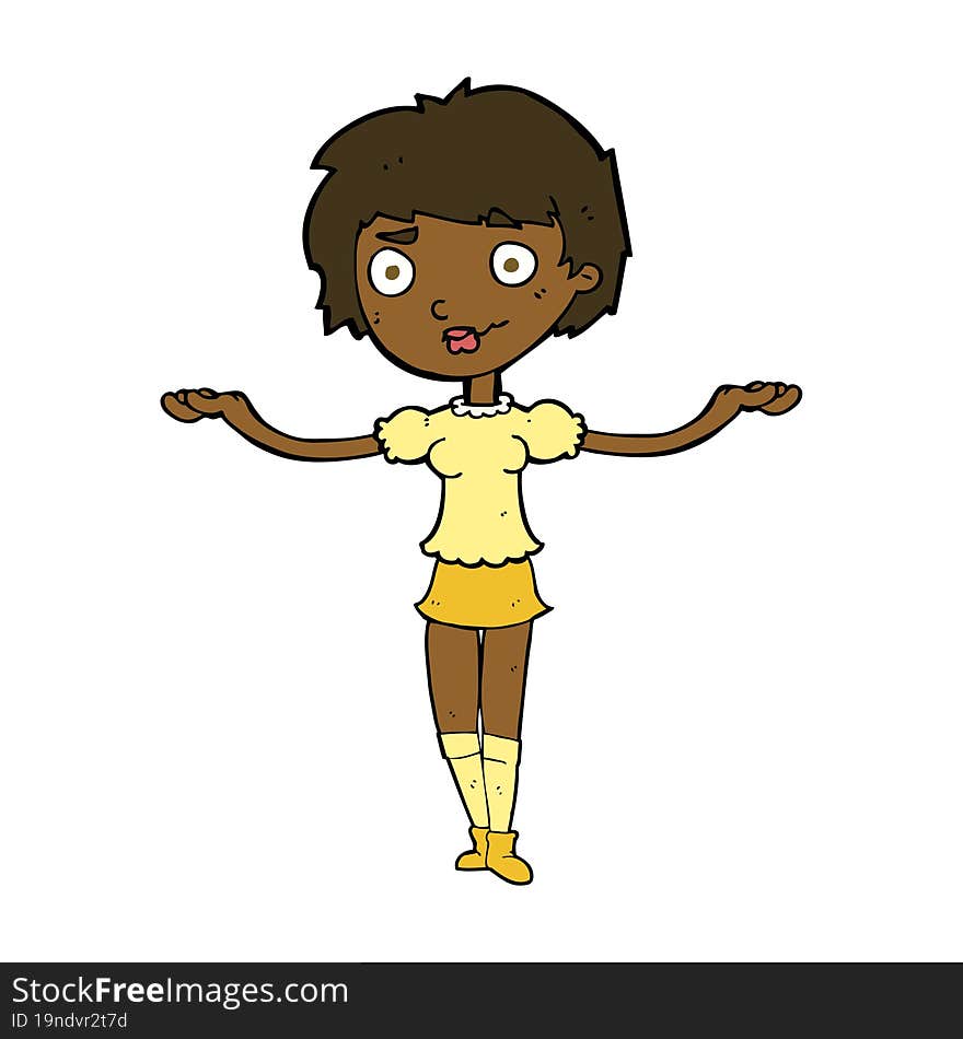 cartoon woman spreading arms