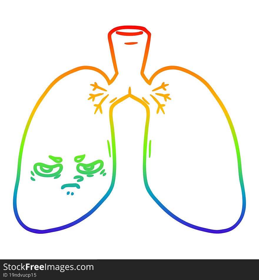 rainbow gradient line drawing cartoon angry lungs