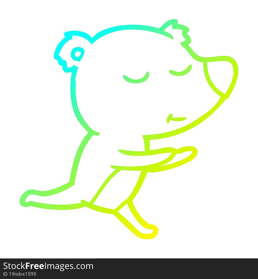 cold gradient line drawing happy cartoon bear running