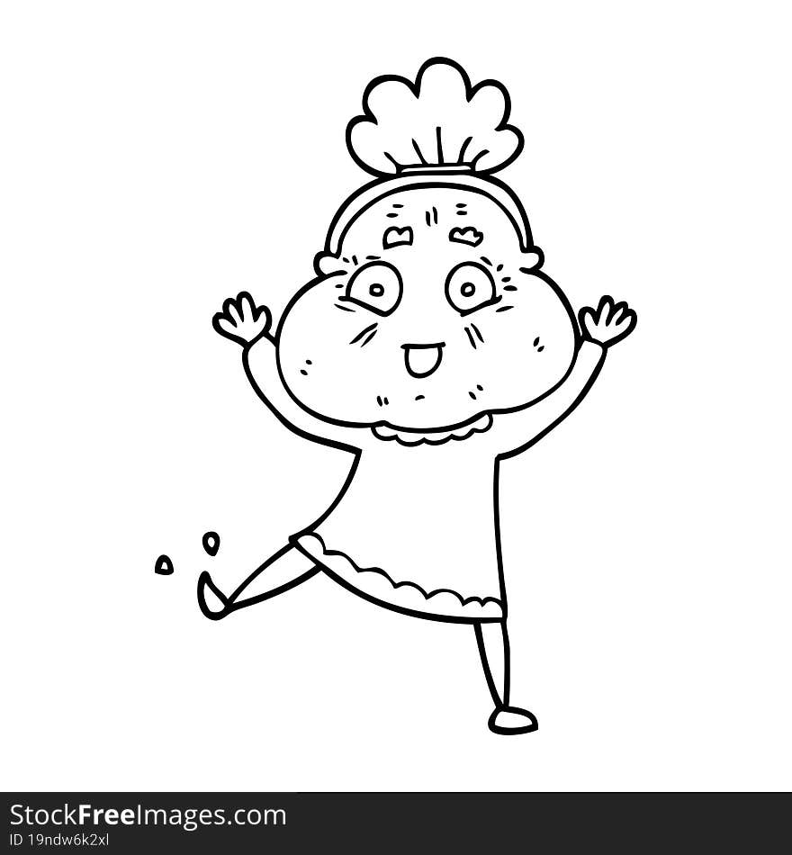 Line Drawing Cartoon Happy Old Woman