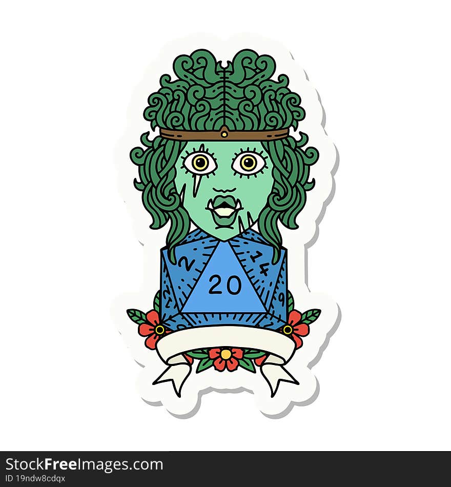 half orc barbarian character with natural 20 dice roll sticker