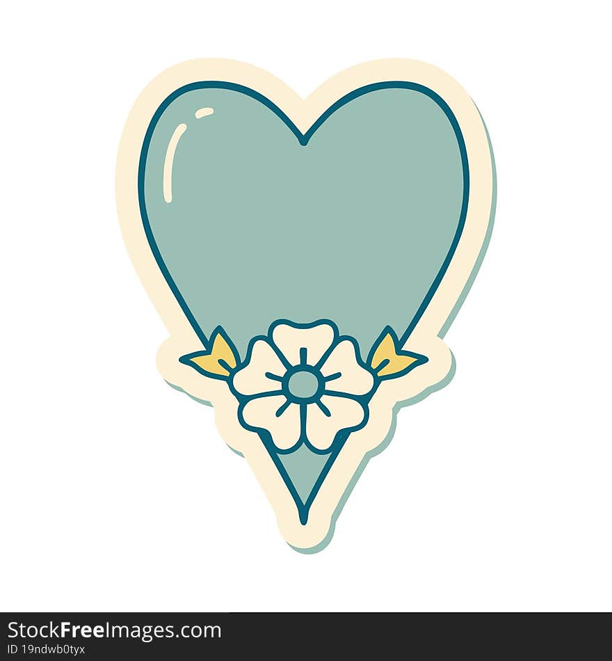 sticker of tattoo in traditional style of a heart and flower. sticker of tattoo in traditional style of a heart and flower