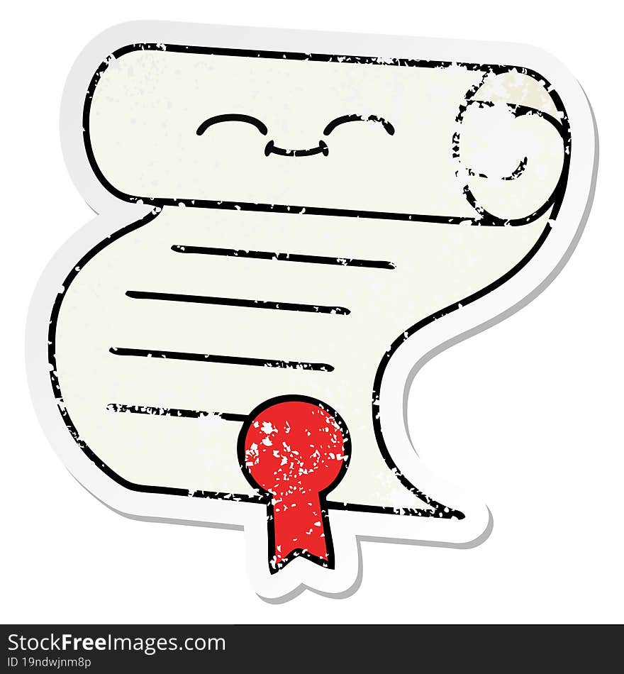 distressed sticker of a cute cartoon contract