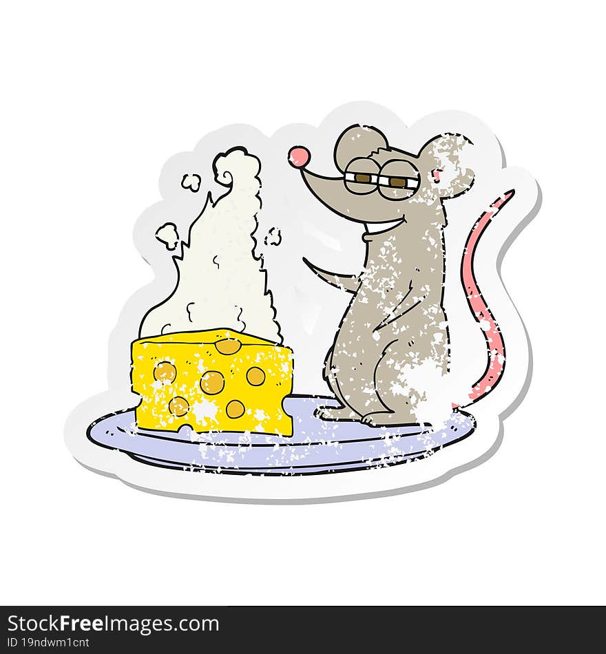 Retro Distressed Sticker Of A Cartoon Mouse With Cheese