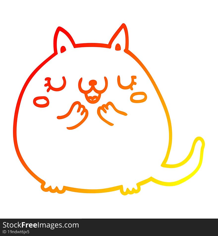 warm gradient line drawing of a cartoon cute cat