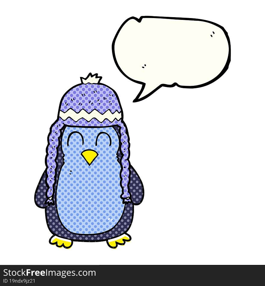 comic book speech bubble cartoon penguin wearing hat