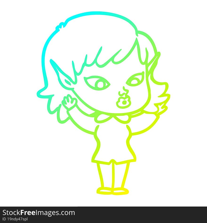 cold gradient line drawing pretty cartoon elf girl