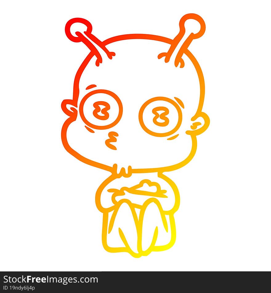 warm gradient line drawing cartoon weird bald spaceman