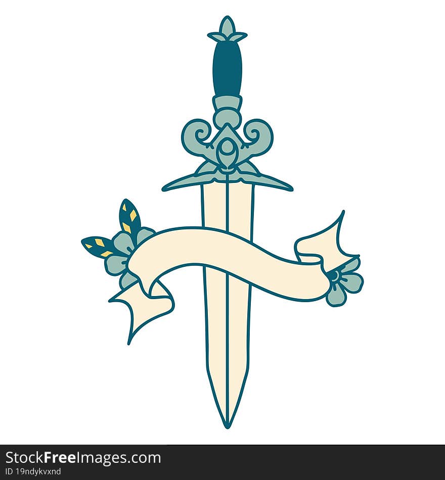 tattoo with banner of dagger