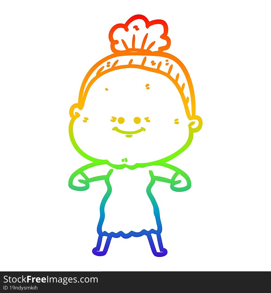 rainbow gradient line drawing cartoon happy old woman