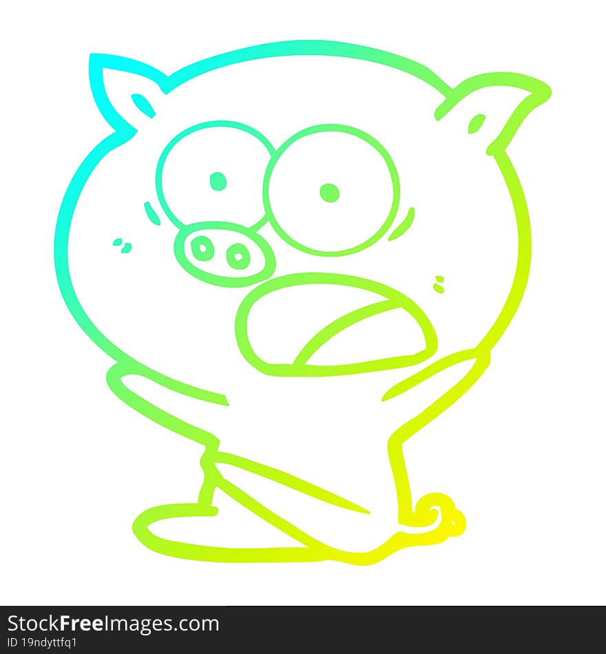 cold gradient line drawing shocked cartoon pig sitting down