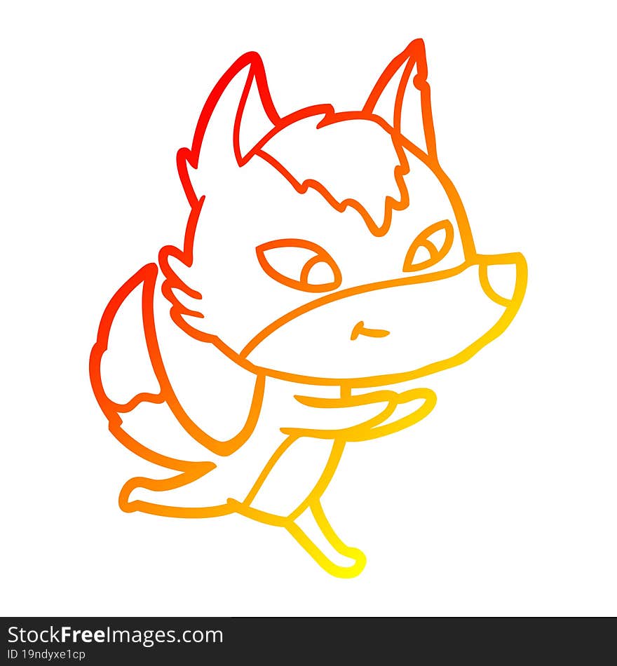 Warm Gradient Line Drawing Friendly Cartoon Wolf Running