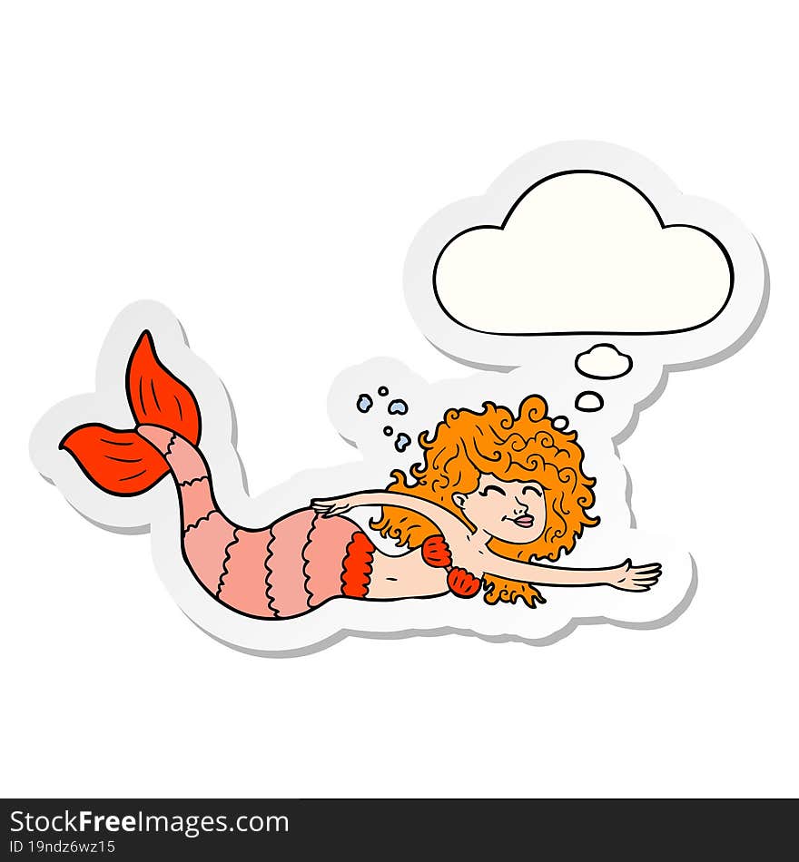 Cartoon Mermaid And Thought Bubble As A Printed Sticker