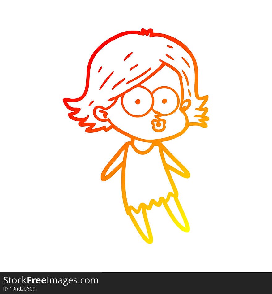 warm gradient line drawing of a cartoon girl pouting